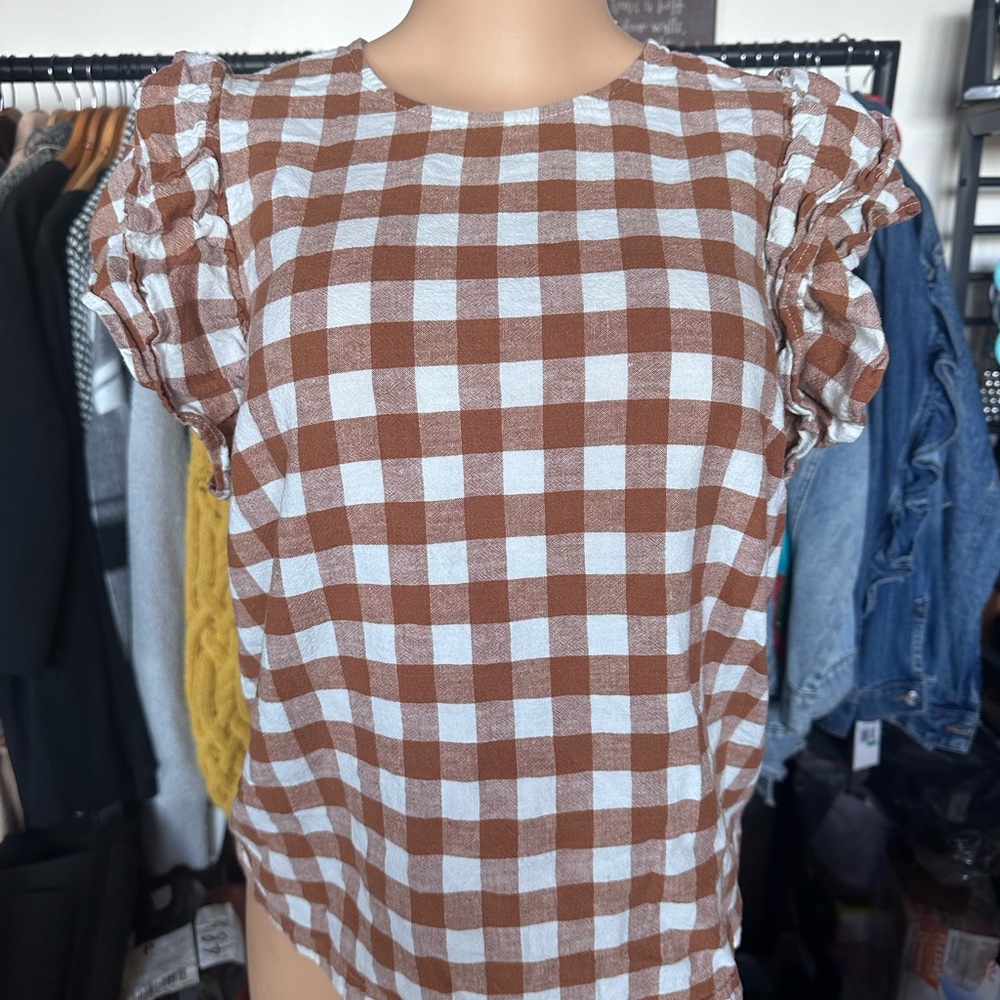 a new day Brown and White Plaid Blouse